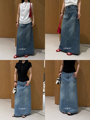 【LIMO】春夏上新！复古洗水小A摆经典五袋长款半身裙牛仔裙6029