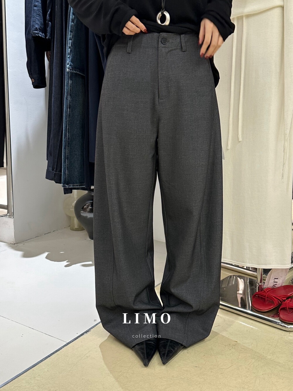 【LIMO】极简百搭斜压线无腰头微弯刀酷西裤休闲裤(含3%羊毛)5837