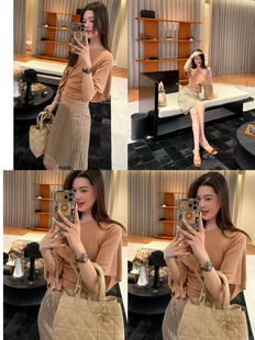 配半身裙 针织衫 D韩系财阀女主气质时尚 多穿法百搭显瘦宽袖