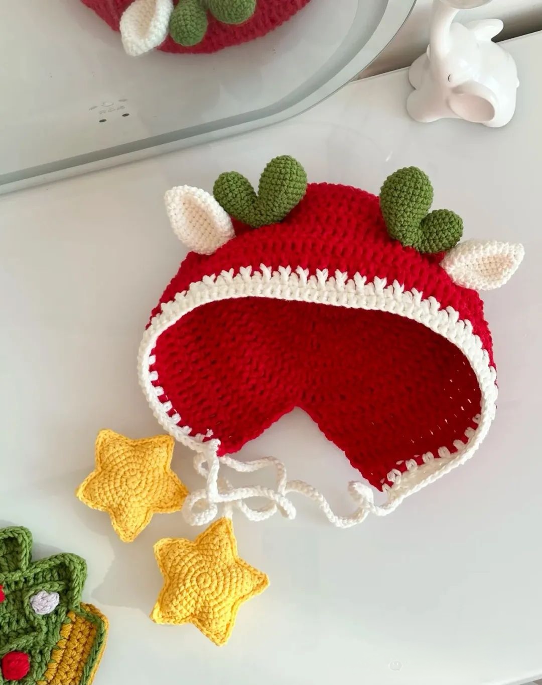手工编织毛衣钩针编织圣诞节小鹿帽子套头帽成品送朋友闺蜜礼物