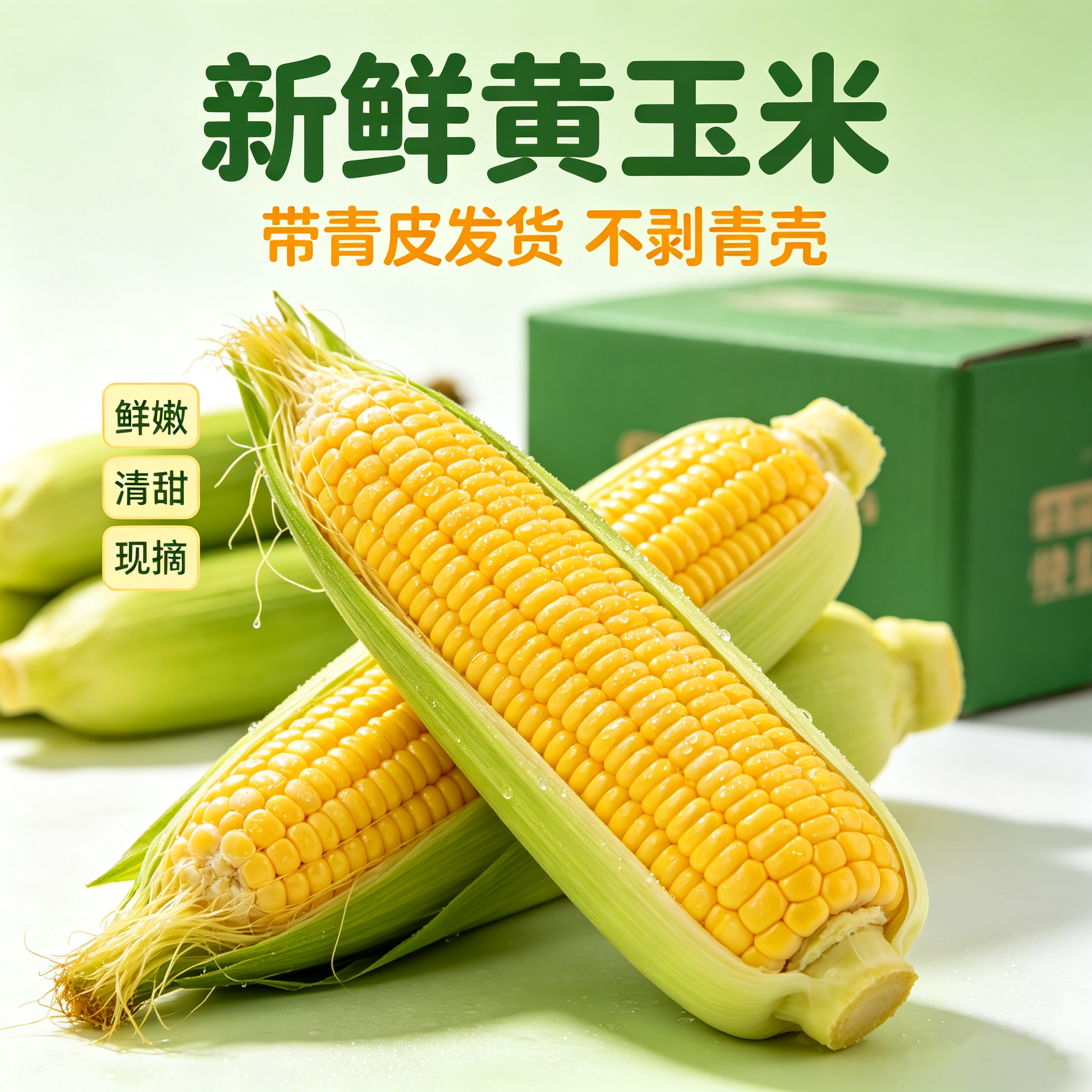 山西山坡旱地新鲜带青皮鲜甜玉米