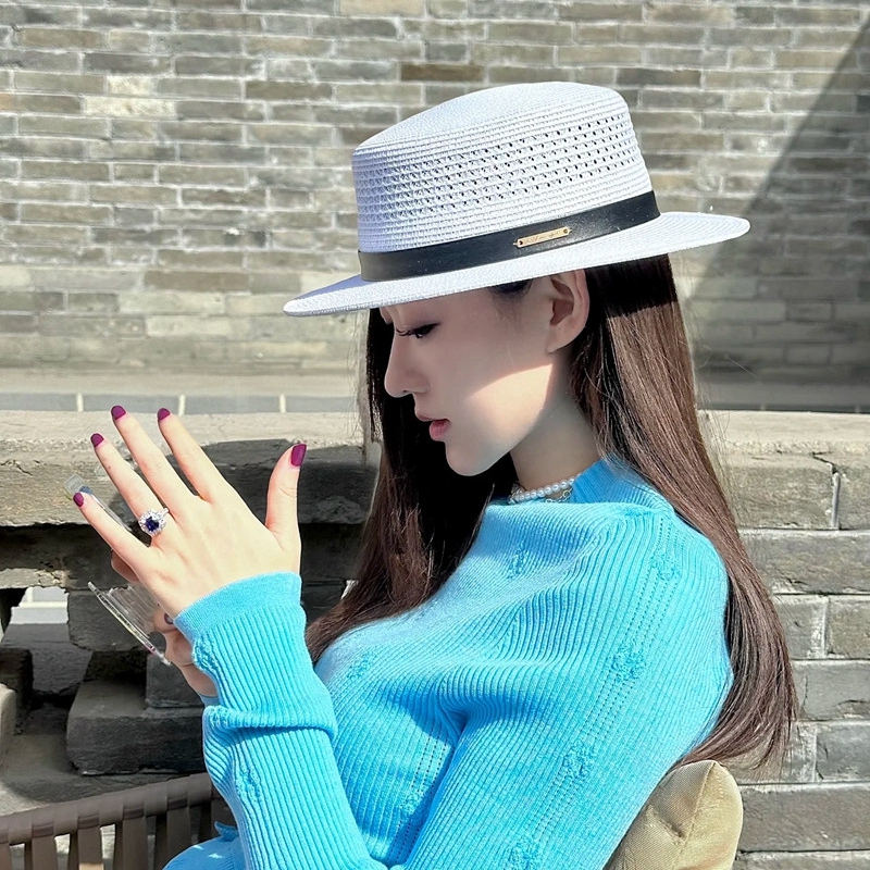 夏季巴拿马草帽女平顶大沿草编防晒情侣休闲简约出游度假太阳帽子