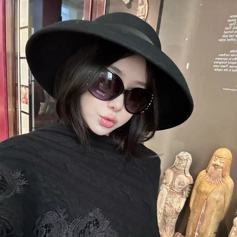 秋冬羊毛帽子女显脸小毛呢盆帽渔夫帽黑色大蝴蝶结毡帽法式复古