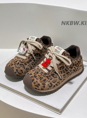 豹纹儿童板鞋2025秋冬新款女童加绒二棉鞋男童运动鞋真皮阿甘鞋