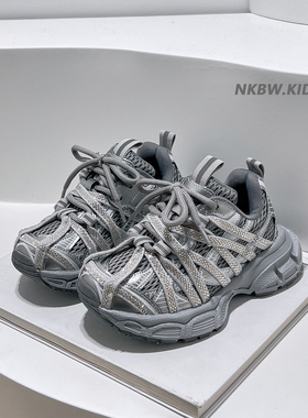 女童老爹鞋加绒运动鞋2025儿童水钻休闲鞋防滑加绒保暖轻便二棉鞋