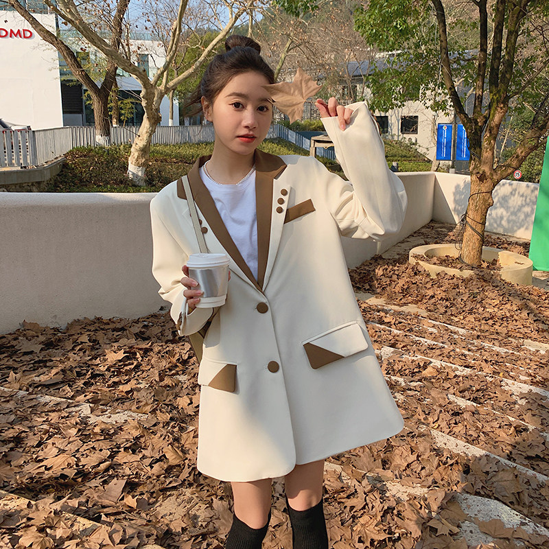 2022年秋装新款女上衣韩系休闲高级感气质oversize撞色小西服外套图片