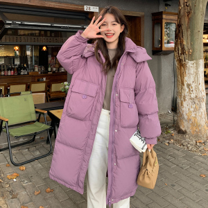 韩版中长款过膝连帽羽绒服女2025冬季新款加厚显瘦保暖白鸭绒外套,春装搭配少女感图片
