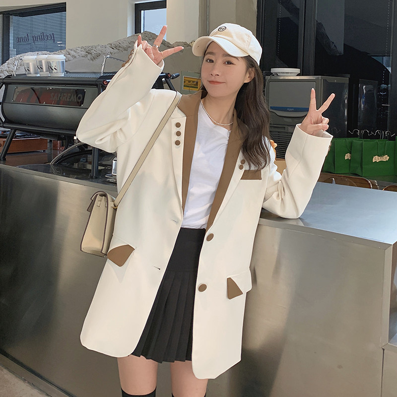 2022年秋装新款女上衣韩系休闲高级感气质oversize撞色小西服外套,女装西装,浙宝287