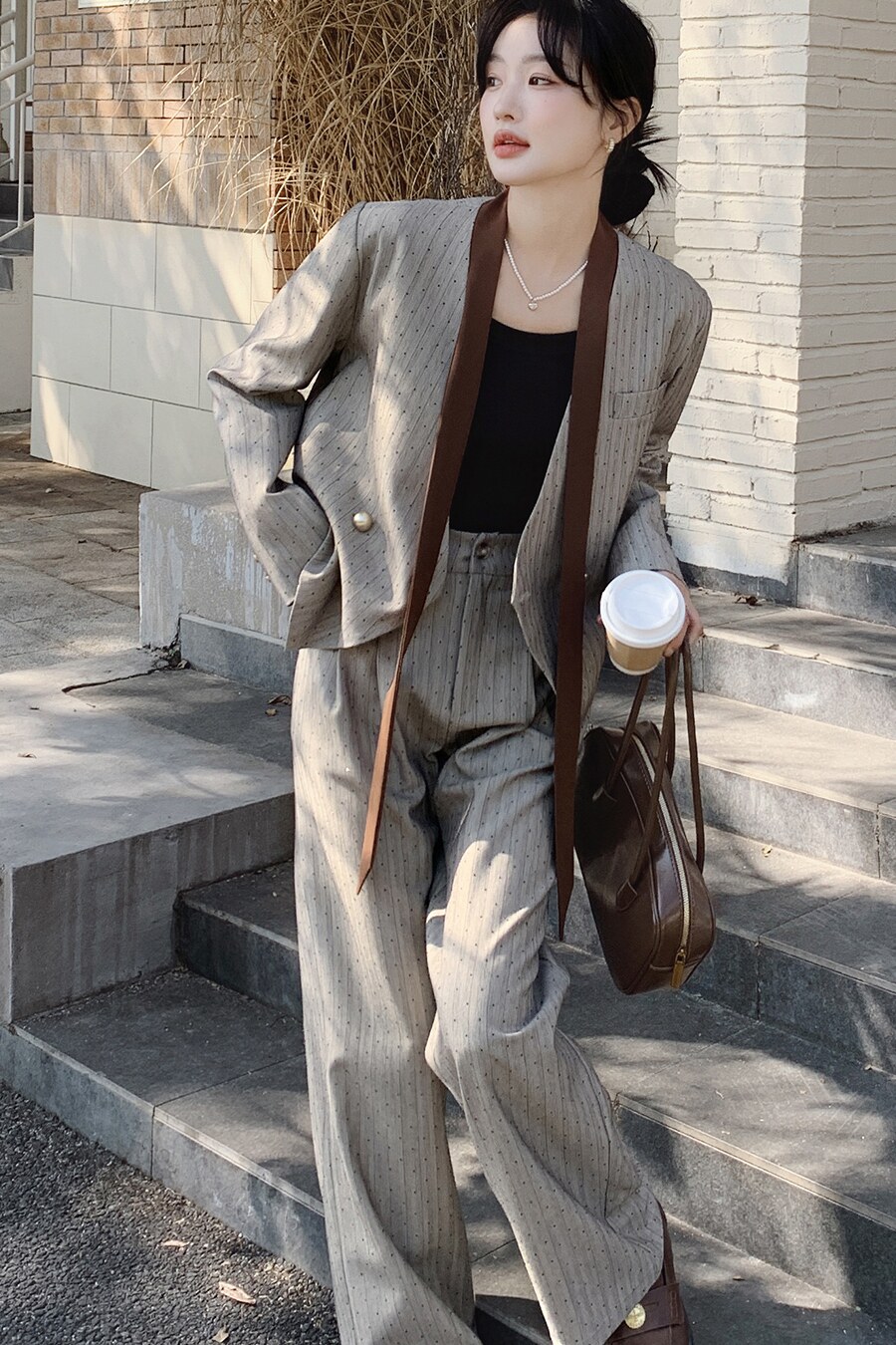 小香风波点西装套装女春秋2025新款轻熟风御姐韩系两件套流行,女装套装/套裙,浙宝287