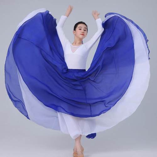 720度大摆裙两面穿雪纺纱裙灯火里的中国儿童舞表演服女半身长裙