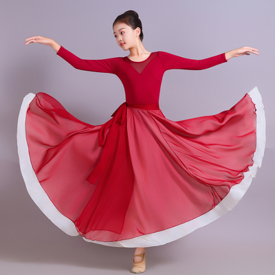光亮儿童舞蹈服芷潼同款演出服双层大摆裙女童卜卦现代舞练功长裙