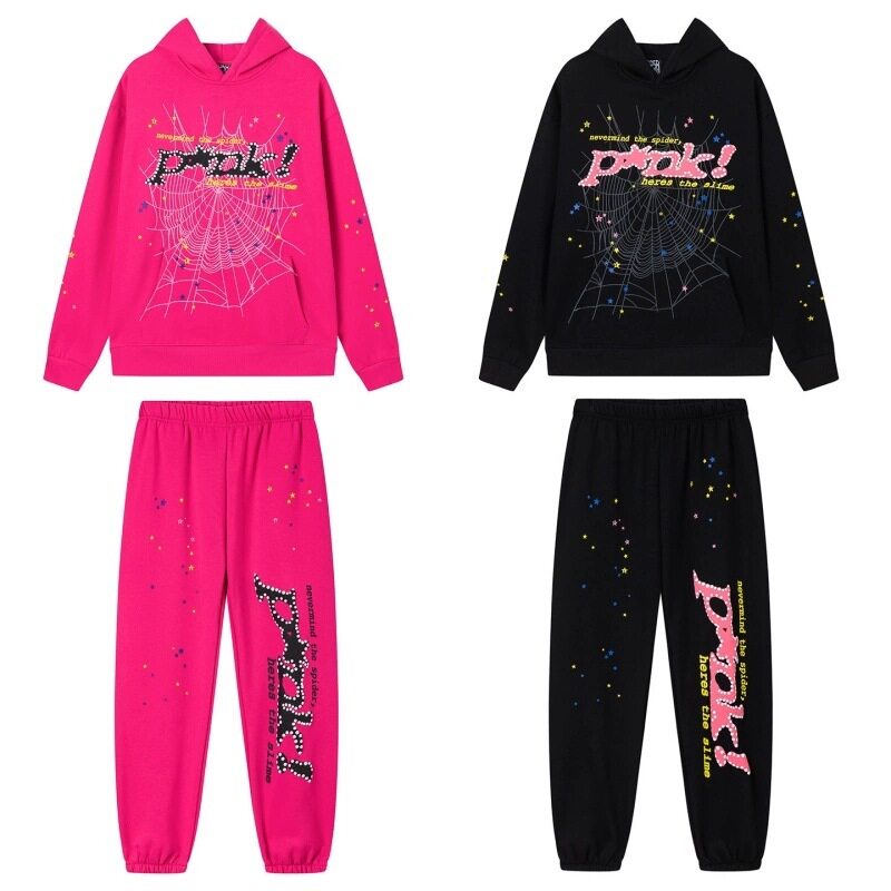 美潮街头蜘蛛网印花加绒卫衣套装