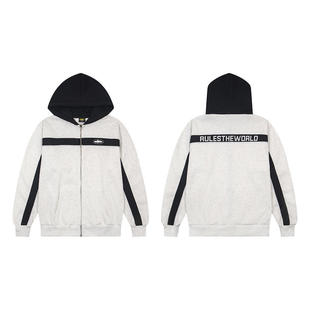 corteiz美潮复古高街休闲撞色拼接宽松加绒开衫连帽卫衣秋冬外套