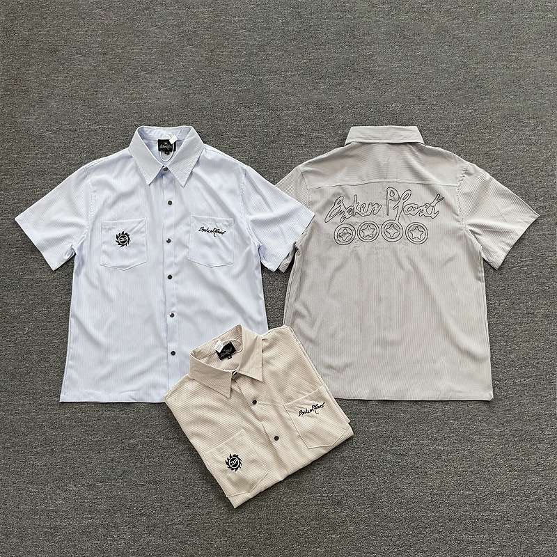 夏季欧美高街休闲刺绣字母衬衫