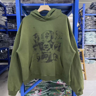 FAR FROMWHAT复古胸前印花破洞帽衫男女同款宽松休闲套头连帽卫衣