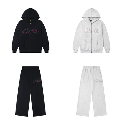 外贸trapstar刺绣字母装宽松连帽拉链外套直筒休闲长裤秋冬加绒套