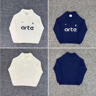 小众美潮字母Arte刺绣logo针织衫 男女情侣休闲百搭翻领毛衣