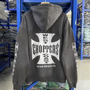 West Coast Choppers美式西海岸水洗做旧拉链外套加绒连帽卫衣