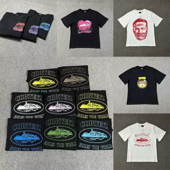 American Corteiz Trendy Brand Alcatraz Summer New Retro Print Unisex Trendy Loose Casual Short-Sleeve T-Shirt