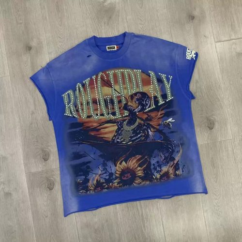 美式做旧烫钻潮牌男背心