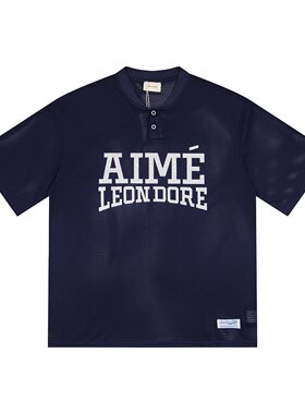 AIME LEON DORE美式复古透气网眼短袖男女宽松休闲亨利领T恤上衣