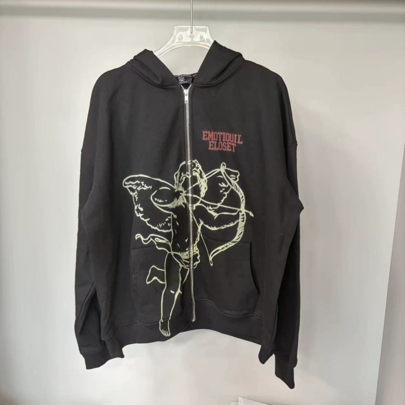 美式潮牌射箭丘比特印花连帽卫衣