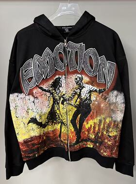 美潮MIXED EMOTION高街风烫钻字母连帽卫衣男女宽松拉链开衫外套