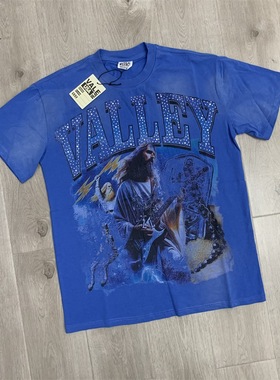 Vale Forever 直喷马骝洗水做旧烫钻字母宽松休闲男女圆领短袖T恤