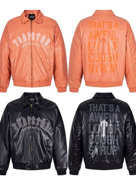 Trapstar高街宽松毛巾刺绣logo字母休闲夹棉男女棒球服皮夹克外套