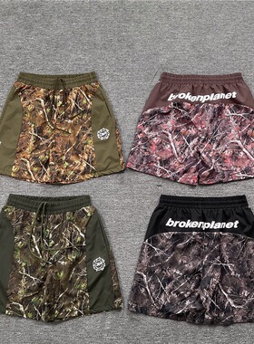 Broken Planet潮牌沙漠树叶拼色美式短裤宽松直筒休闲裤夏