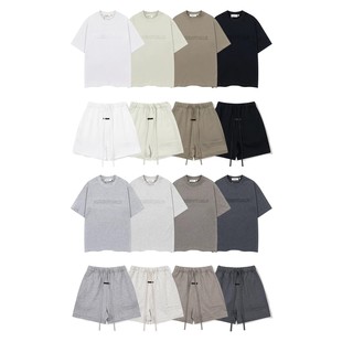 跨境复线ESSENTIALS立体凸印字母宽松短袖T恤休闲短裤FOG套装