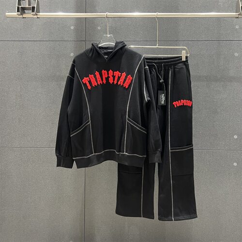 Trapstar字母绣花连帽卫衣宽松直筒长裤男女秋冬加绒休闲运动套装