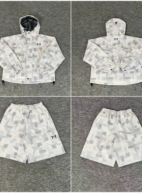 Mertra立体logo印花美潮高街宽松格子夹克外套休闲短裤套装