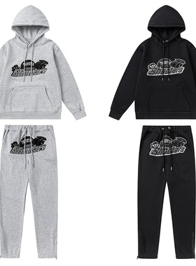 Trapstar欧美高街豹子毛巾刺绣加绒连帽衫宽松休闲拉链长裤套装潮