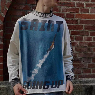 Saint Michael 24SS 飞机插画复古领口字拼接休闲长袖T恤男女潮