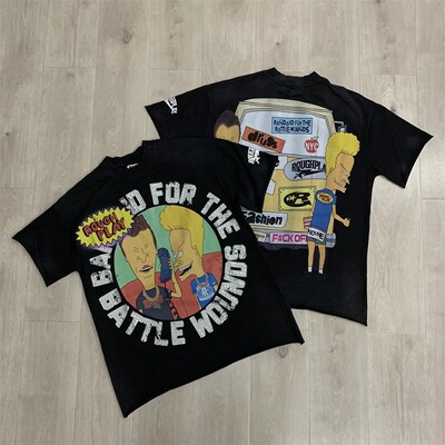 美式街头烫钻字母宽松短袖T恤