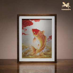 手工錾刻 书房办公桌锦鲤装 铜雕画 桌面 饰画 好运来 铜师傅