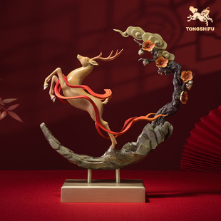 饰工艺品摆件 客厅桌面铜鹿摆件家居装 铜师傅 一路腾达