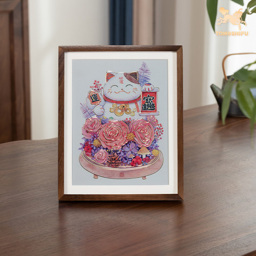 铜雕画《招财猫（桌面）》