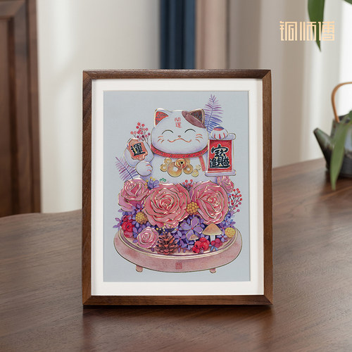 铜雕画《招财猫（桌面）》