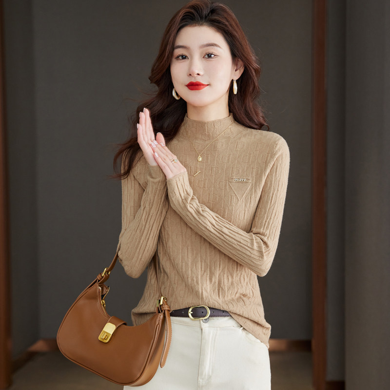 半高领针织打底衫女秋冬慵懒风高级感修身毛衣内搭超好看中领上衣