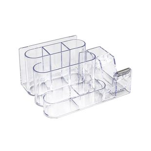 名片盒带笔筒一体装放卡名片的架子高档塑料卡片架座收纳盒透明盒子名片夹男商务前台高端卡盒桌面明片展示架