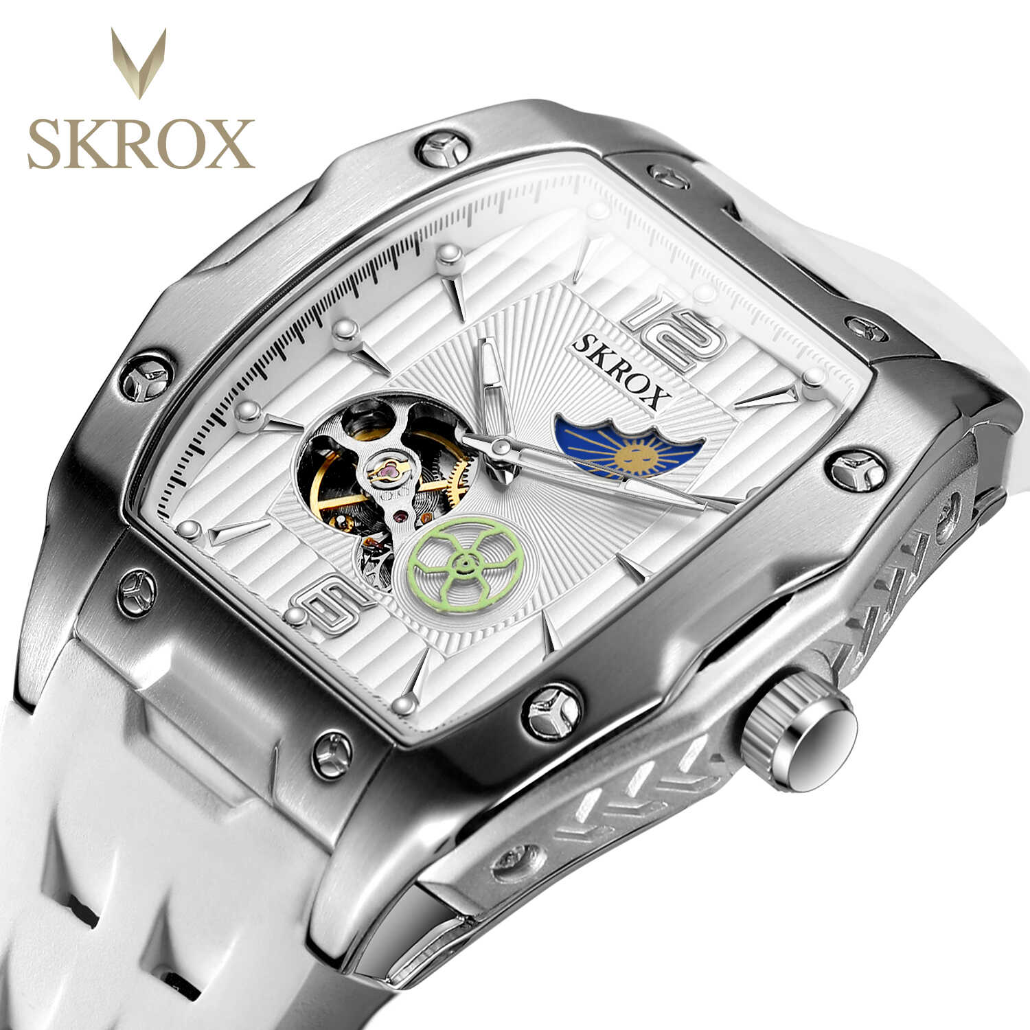 陀飞轮白色月相男手表SKROX时尚