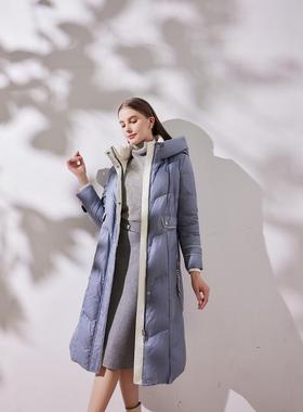 天轩商场同款冬季女长款过膝白鹅绒羽绒服连帽高级感保暖TIDY260