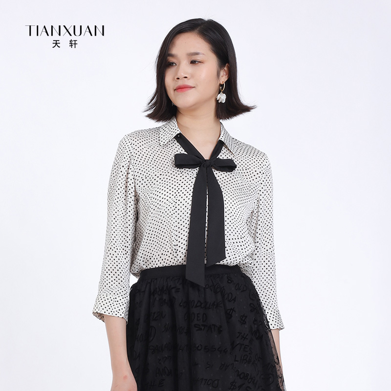天轩时尚波点印花雪纺衬衫减龄