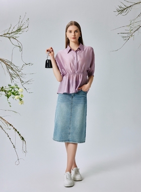 天轩商场同款2025春女中袖衬衫优雅气质时尚收腰显瘦通勤TJCG028