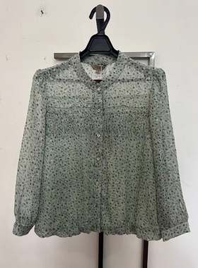 天轩商场同款2025秋上新女长袖衬衫雪纺碎花薄款优雅气质TJCG037