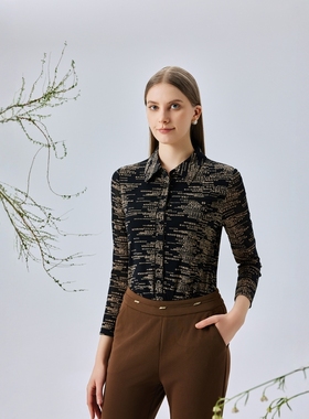 天轩商场同款2025春秋女长袖衬衫字母印花英伦时尚干练风TJCG016