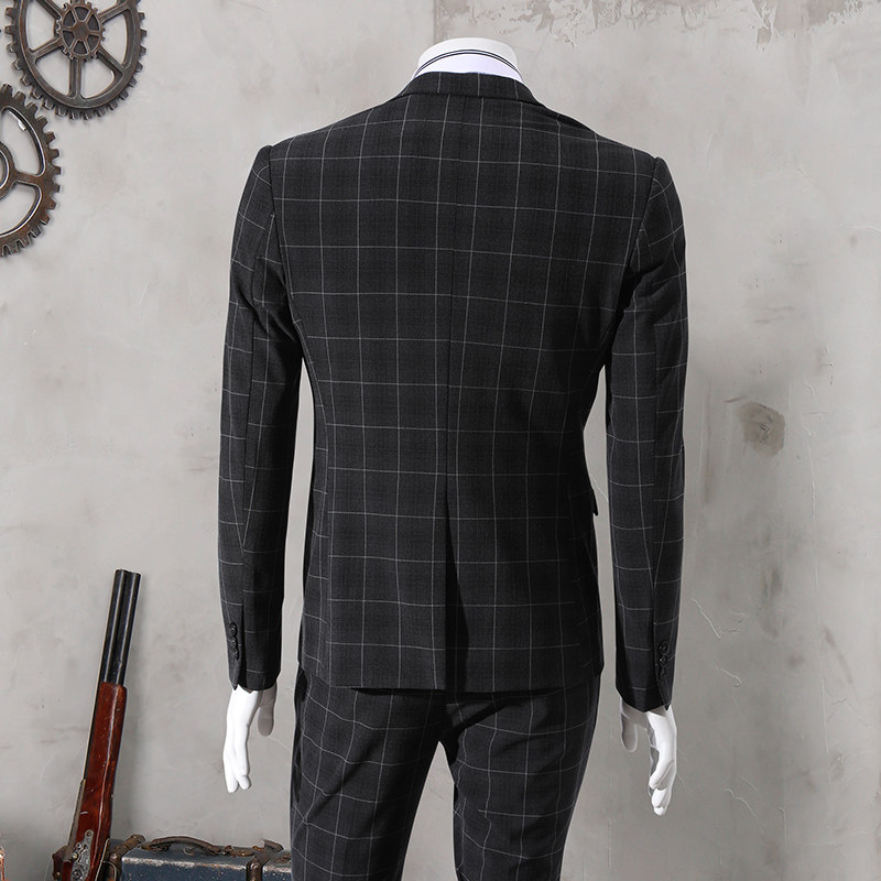 NEW BRITISH MENS FASHION PLAID SUIT TWO PIECE SUIT YOUNG MEN SLIM KOREAN VERSION SMALL SUIT CASUAL JACKET