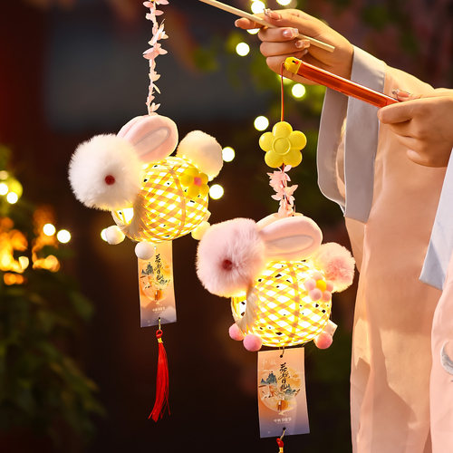 过新年竹编灯笼儿童手提兔子花灯